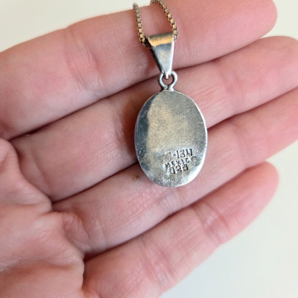Sterling Silver 925 Mexico Pressed Flowers Pendant Botanical Floral Oval Pendant - Picture 6 of 8